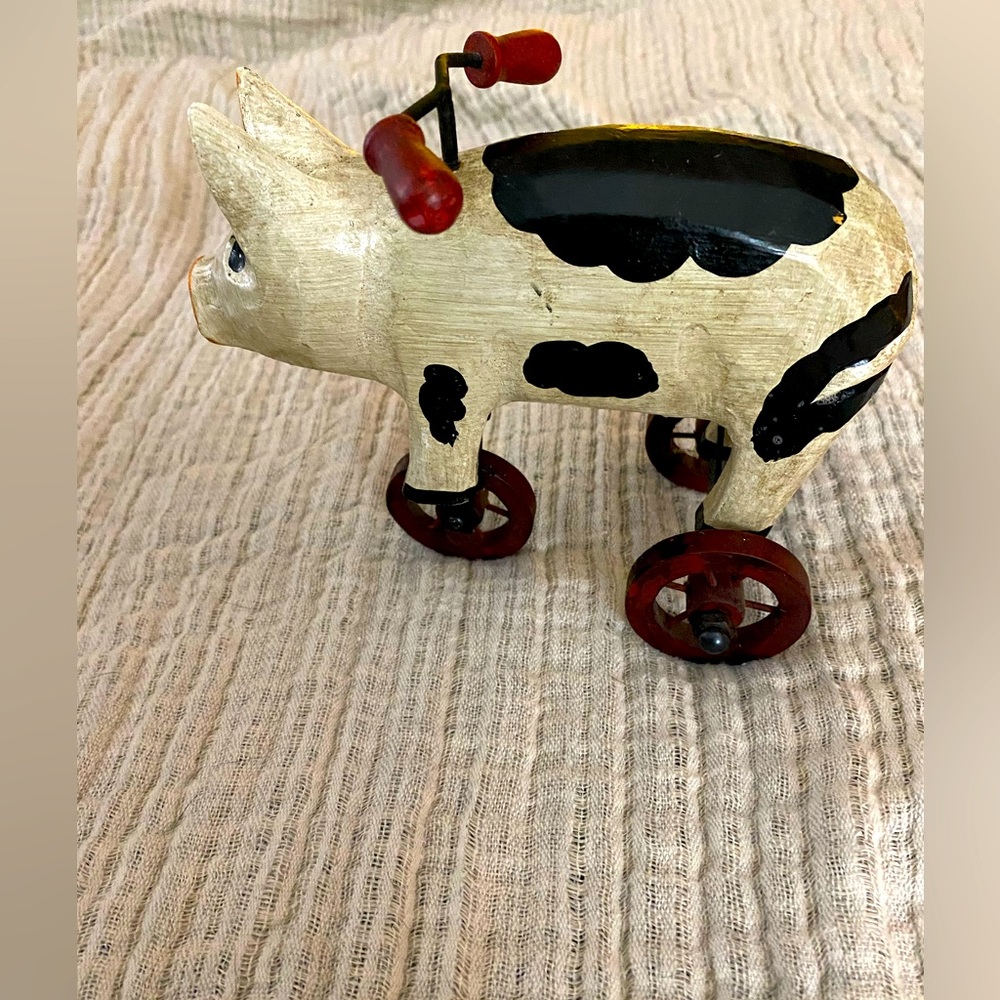 Handcrafted, farmhouse piggy/ tricycle with wrought iron handlebars.